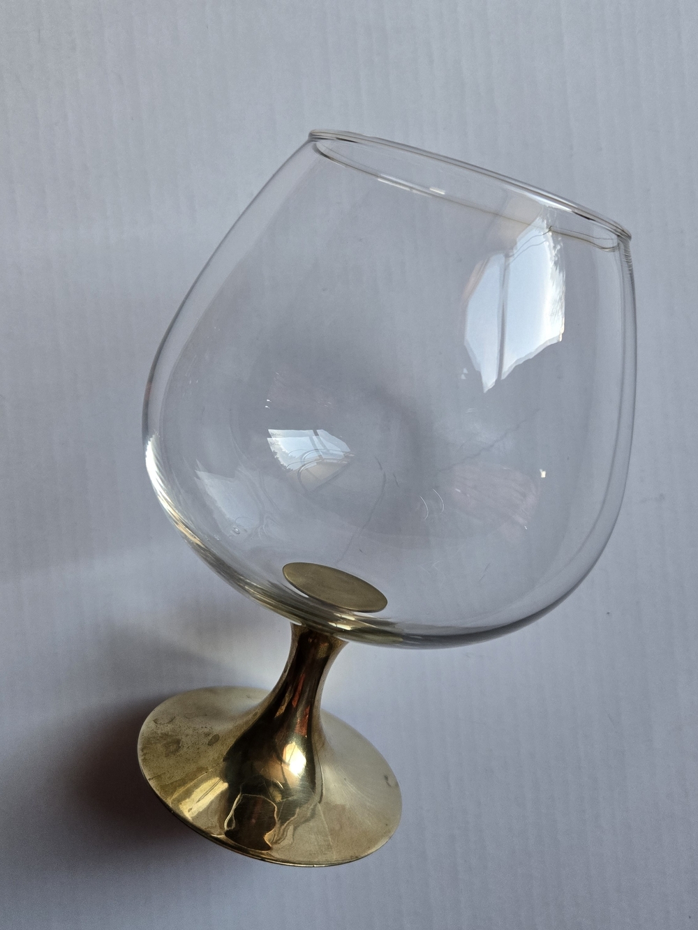Vintage Brandy Snifter Glass Solid Brass Base Mid Century Barware Thailand